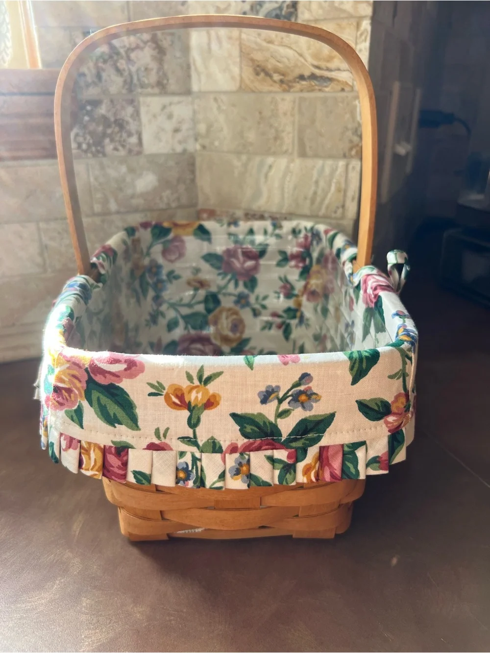 Longaberger Rectangular Tan Woven Basket with Handle,